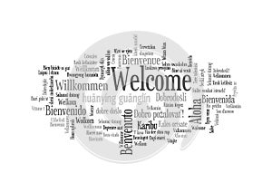 Word Tag Cloud, shows equivalents of `Welcome