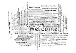 Word Tag Cloud, shows equivalents of `Welcome