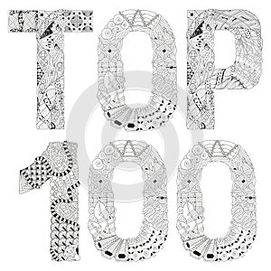 Word TOP 100 for coloring. Vector decorative zentangle object photo