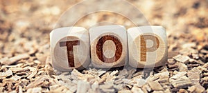 Word top on wooden cubes