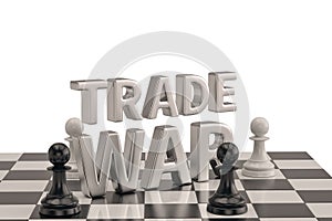 Word trade war with chess isolated on white background. 3D illus