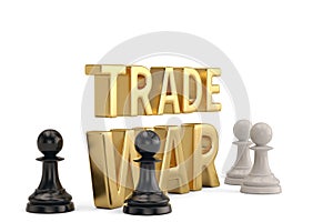 Word trade war with chess isolated on white background. 3D illus