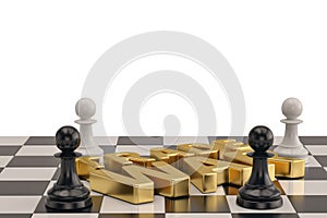 Word trade war with chess isolated on white background. 3D illus