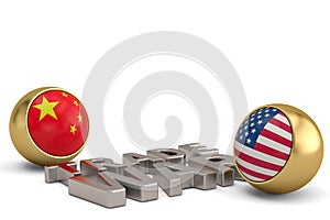 Word trade war with united states and chinese flag isolated on w