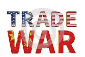 Word trade war with united states and chinese flag isolated on w