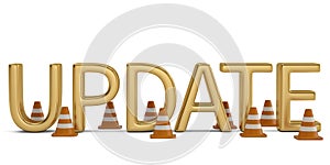 The word update and plot chantier on white background. 3D illustration.