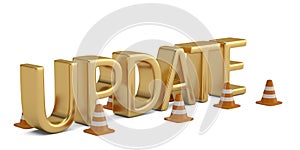 The word update and plot chantier on white background. 3D illustration.