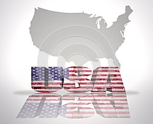 Word USA on a map background