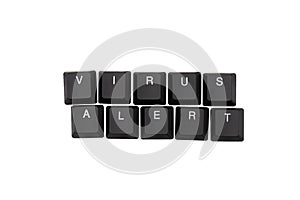 Word virus alert written on keyboard. Isolated on white