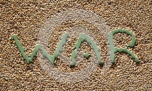 The word `war` on a grain background