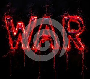 The word war is made of red glowing letters, AI