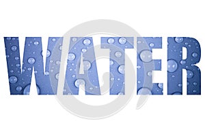 Word WATER over drops of water on a color background