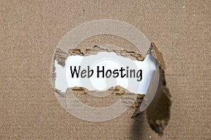 The word web hosting appearing behind torn paper