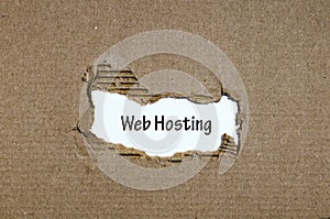 The word web hosting appearing behind torn paper