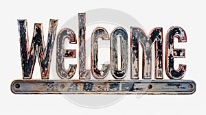 The word Welcome isolated on white background made in Display Typography style.