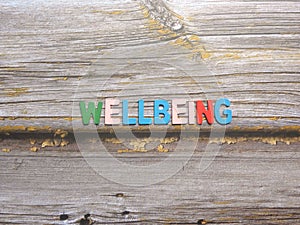 Word Wellbeing on wood