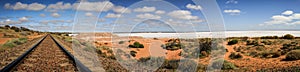 Panoramic view on the salt Lake hart near the railtrack, Woomera, South Australia, Australia photo