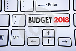 Word, writing Budget 2018. Business concept for Household budgeting accounting planning written on white keyboard key with copy sp