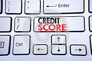 Word, writing Credit Score. Business concept for Financial Rating Record written on white keyboard key with copy space. Top view.