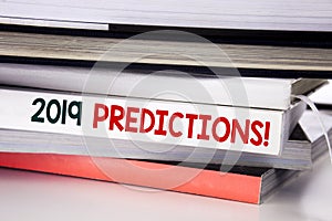 Word, writing 2019 Predictions. Business concept for Forecast Predictive written on the book on the white background.
