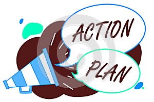 Word writing text Action Plan. Business concept for list of things or schedule to be made thia current year Megaphone loudspeaker