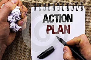 Word writing text Action Plan. Business concept for Strategy Operational Planning Procedure Activity Goal Objective written by Man