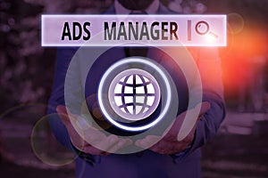 Word writing text Ads Analysisager. Business concept for oversee and control the various advertising activities. photo