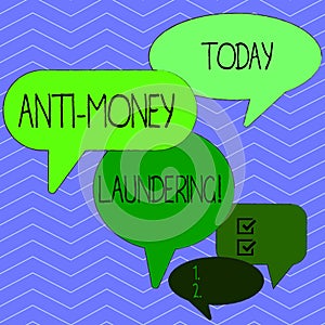Word writing text Anti Money Laundering. Business concept for regulations stop generating income through illegal actions