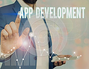 Word writing text App Development. Business concept for the act or process by which a mobile app is developed