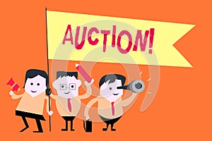 Word writing text Auction. Business concept for Public sale Goods or Property sold to highest bidder Purchase