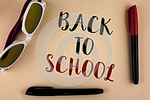 Word writing text Back To School. Business concept for Right time to purchase schoolbag, pen, book, stationary written on plain ba