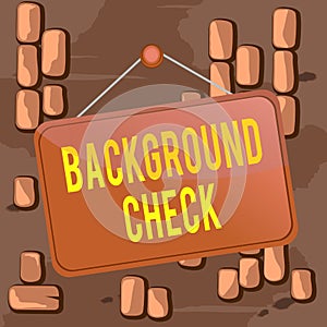 Word writing text Background Check. Business concept for way to discover issues that could affect your business Colored memo