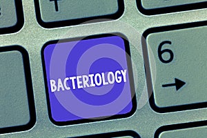 Word writing text Bacteriology. Business concept for Branch of microbiology dealing with bacteria and their uses