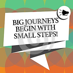 Word writing text Big Journeys Begin With Small Steps. Business concept for One step at a time to reach your goals