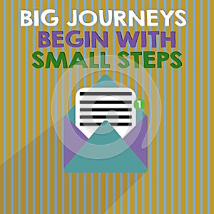 Word writing text Big Journeys Begin With Small Steps. Business concept for Start up a new business venture