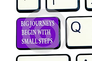 Word writing text Big Journeys Begin With Small Steps. Business concept for Start up a new business venture