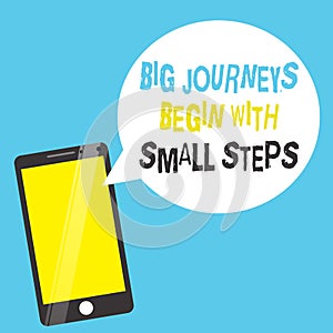 Word writing text Big Journeys Begin With Small Steps. Business concept for Start up a new business venture