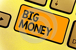 Word writing text Big Money. Business concept for Pertaining to a lot of ernings from a job,business,heirs,or wins