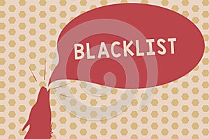 Word writing text Blacklist. Business concept for list of showing or groups regarded as unacceptable or untrustworthy