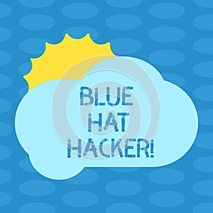 Word writing text Blue Hat Hacker. Business concept for Person consulting firms who bug system prior to its launch Sun