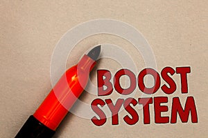 Word writing text Boost System. Business concept for Rejuvenate Upgrade Strengthen Be Healthier Holistic approach Open red marker