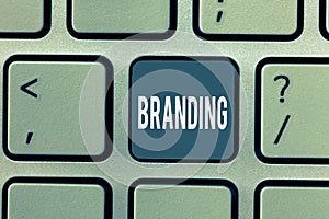 Word writing text Branding. Business concept for Assign brand name to something Business marketing strategy