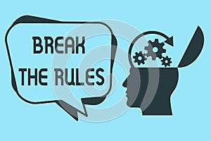Word writing text Break The Rules. Business concept for To do something against formal rules and restrictions photo