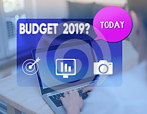 Word writing text Budget 2019 Question. Business concept for estimate of income and expenditure for next year.