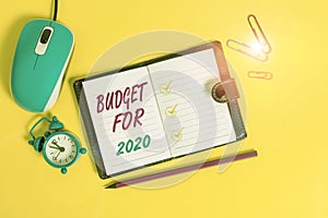 Word writing text Budget For 2020. Business concept for An written estimates of income and expenditure for 2020 Locked