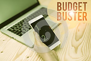 Word writing text Budget Buster. Business concept for Carefree Spending Bargains Unnecessary Purchases Overspending