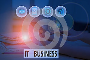 Word writing text It Business. Business concept for organization uses information technology to achieve goals.