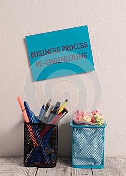 Word writing text Business Process Re Engineering. Business concept for the analysis and design of workflows Blue Sticky