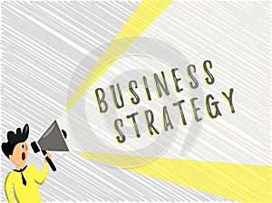Word writing text Business Strategy. Business concept for Management game plan to achieve desired goal or objective