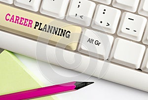 Word writing text Career Planning. Business concept for Strategically plan your career goals and work success White pc
